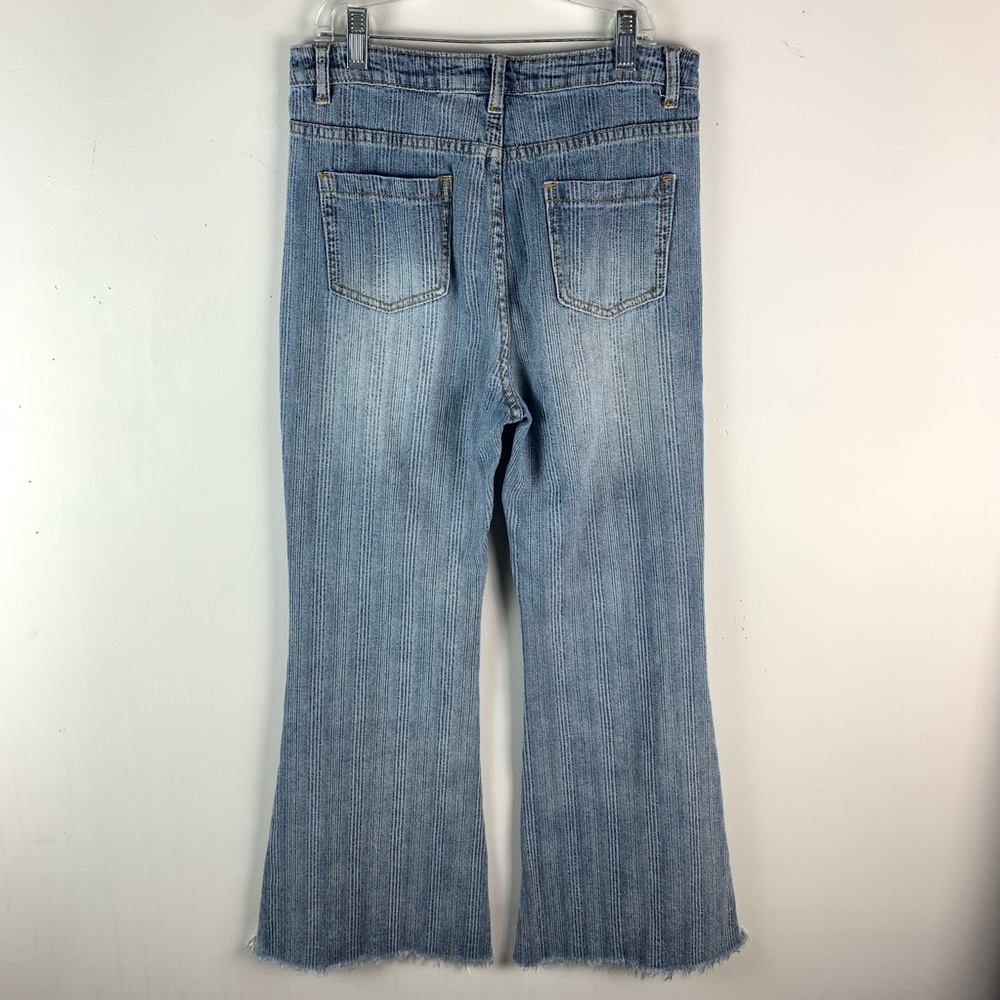 POL Raw Frayed Step Hem Flare Striped Jeans - Picture 9 of 9